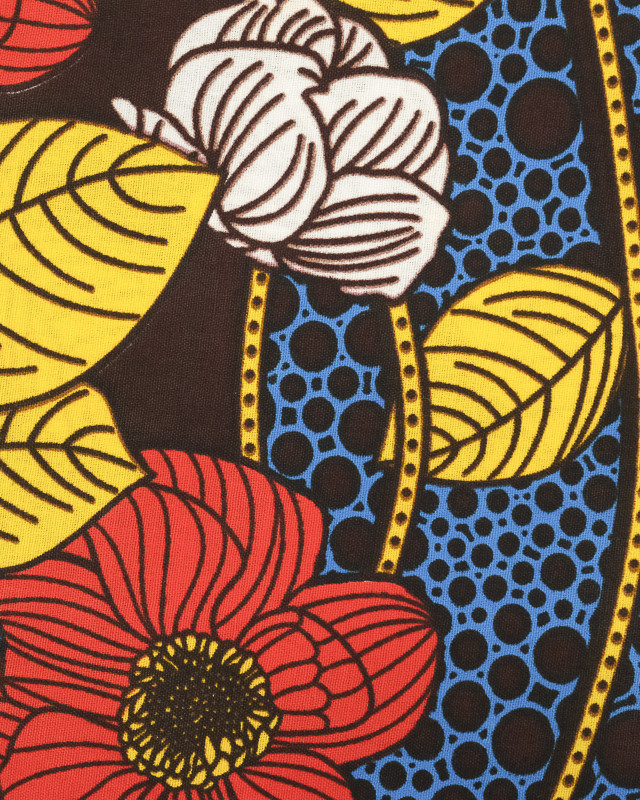 Tissu Wax Fleur Rouge Fond Bleu - Maison Klem